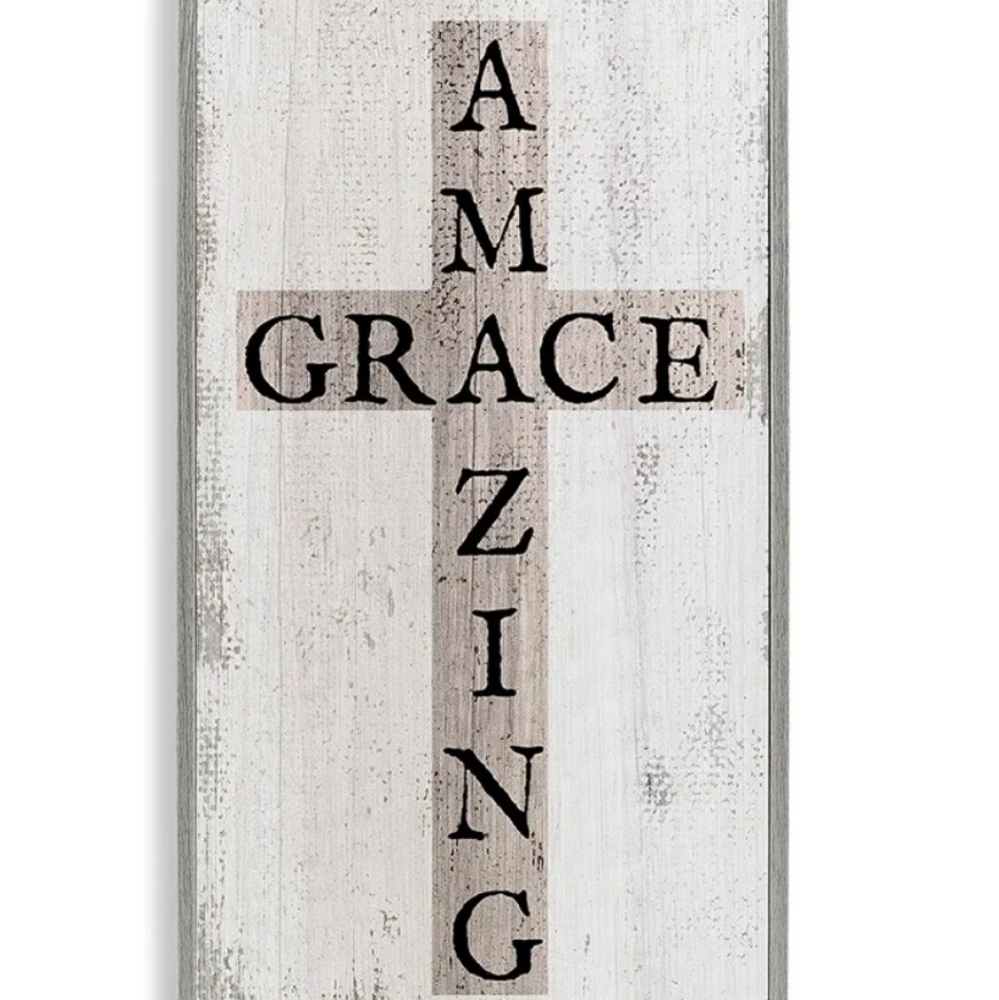 Stupell Industries Amazing Grace Rustic Cross w Distressed White Paint Wall Art